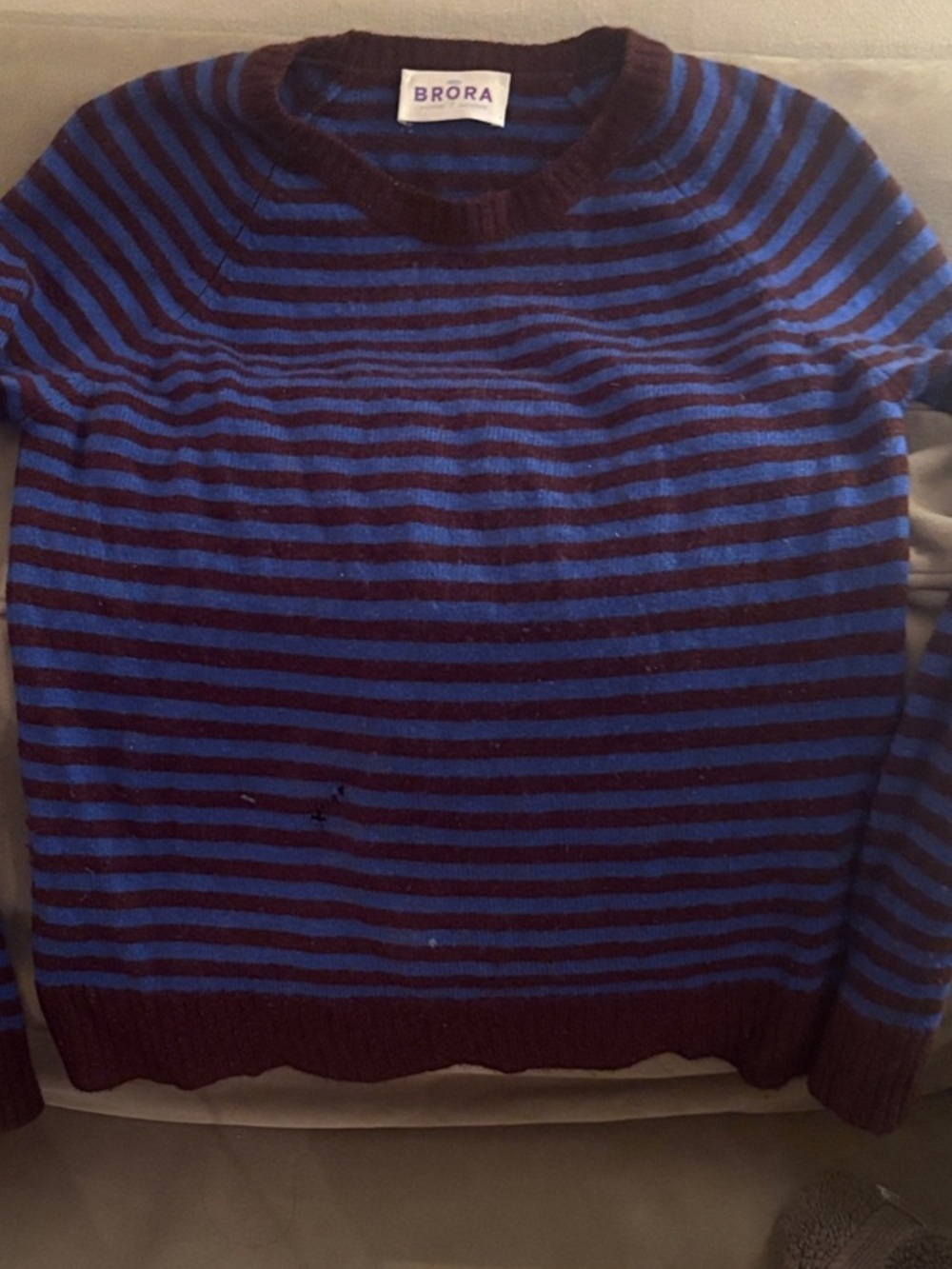 Scottish cashmere Blue and Brown Striped Crewneck Sweater